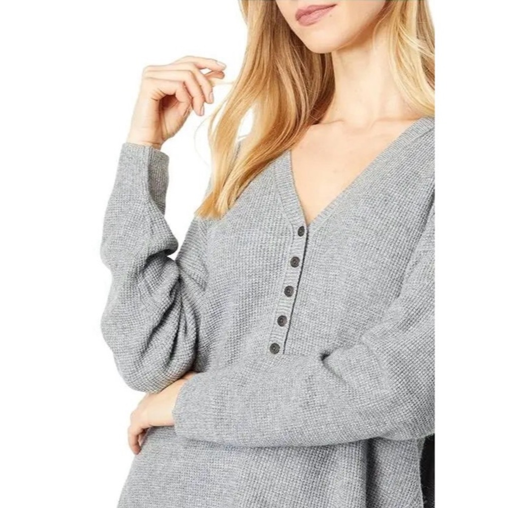 NWT XXS Madewell Asherton Waffle Henley Sweater in Heather Grey